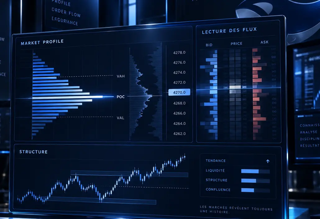 Composition conceptuelle Market Profile, Order Flow et structure de marché